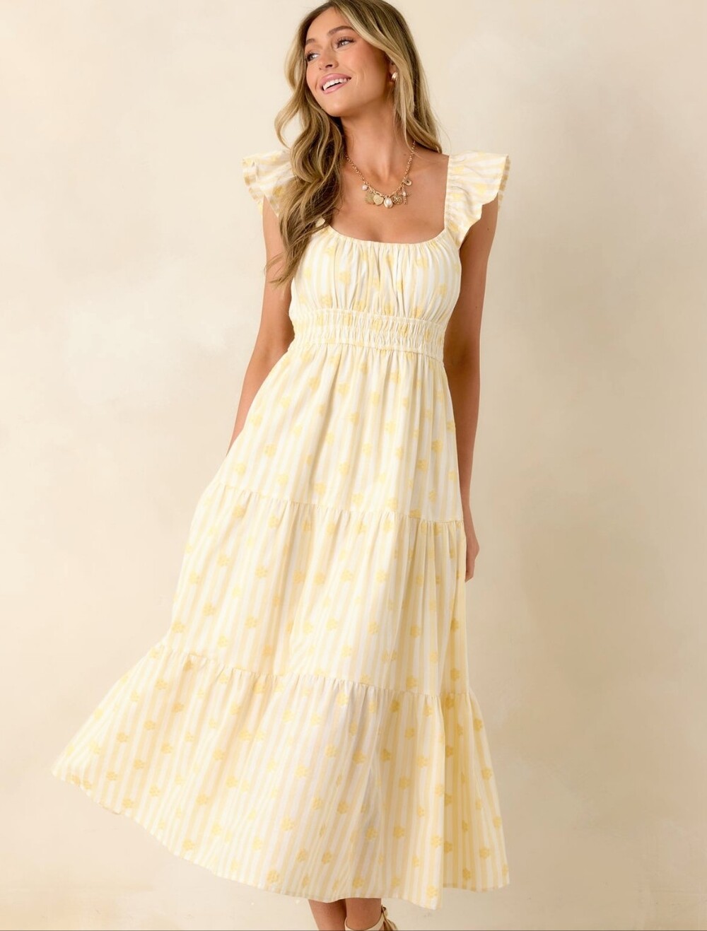 NWT Red Dress Boutique Meadow Mornings Yellow Cotton Maxi Dress L